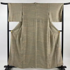 小紋 身丈158.5cm 裄丈66.5cm M 袷 落款 幾何学 灰茶 正絹 美品 秀品 【中古】