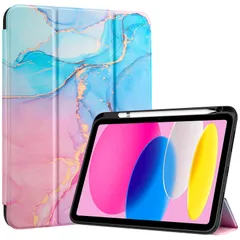 【数量限定】ProCase iPad 11世代/10世代 ケース iPad（A16）11インチ 2025/10.9インチ 2022通用 A2696 A2757 A2777 ペン収納 耐衝撃 三つ折り スタンド スマートカバー（ブルーマーブル）