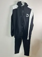 PUMA プーマ セットアップ スウェット上下 フーディ＆ジョガーパンツ ブラック×ホワイト Mサイズ