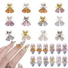 【迅速発送】ラインストーン ネイル クリスマス 12個セット かわいい 小さい ベル ネイルストーン クリア メタル リボン付き カラフル クリスタル ジュエリーパーツ ネイルアート ハンドメイド デコパーツ