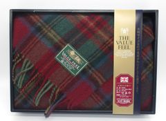 【新品未使用】THE VALUE FEEL バリューフィール　  大判ウールひざ掛け　ロフテー 　ワイン系チェック柄　120×165（フサ込み）