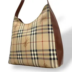 美品 BURBERRY バーバリー ノバチェック シャドーホース ワンショルダーバッグ ショルダーバッグ PVC×レザー ブラウン ヴィンテージ ゴールド金具 肩掛け C7