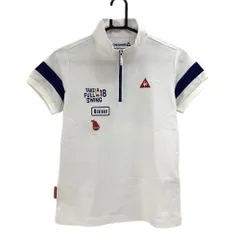 【超美品】ルコックゴルフ 半袖ポロシャツ 白×ネイビー ハーフジップ ロゴ刺しゅう レディース M ゴルフウェア le coq sportif