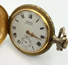【美品/稼動】AERO NEUCHATEL アエロ 懐中時計 手巻き ゴールド Aero Watch Neuchatel 手巻き懐中時計 キズ有 ゴールド