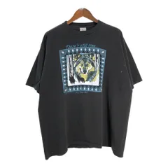 90年代 USA製 Alore アニマルプリント オオカミ Ｔシャツ ブラック(メンズ XXL)中古 古着 U0989