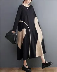 新品 2026新作 モード系　ロングワンピース レディース ワンピース 長袖 ゆったり ロング丈 体型カバー クルーネック 大きいサイズ おしゃれ カジュアル 無地 春秋冬
