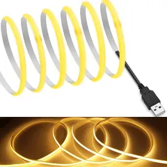 【RYE】 COB テープライトLEDストリップライトフレキシブル 高密度 幅5mm 隠れたLEDテープライト0.5m 320LEDs/m 電球色2700K DC5V 180°発光CRI>=90，両面テープ変形可能 切断可能 寝室 キッチンホーム オフィス 0