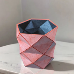 【レザーキューブリクス】幾何学マルチポット アラスカレザー 赤 3Dプリンター