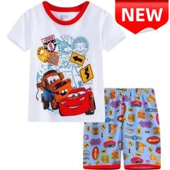 ✨新品✨子供用パジャマ カーズ 半袖Tシャツ&ショートパンツ 男の子 夏用 コットン素材 キッズ 100/110/120/130サイズ 赤 白 ディズニー ピクサー 映画キャラクター マックイーン メーター ルームウェア 部屋着