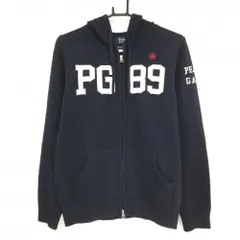 【美品】パーリーゲイツ ニットジップパーカー ネイビー×白 後ろボーダー カシミア・羊毛混 レディース 2(L) ゴルフウェア PEARLY GATES