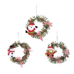 クリスマスリース 15cm 3個セット クリスマス飾り かわいい サンタクロース 雪だるま クマ 松ぼっくり付き 花輪 クリスマスツリー オーナメント ドア 玄関リース 壁掛け インテリア 装飾 プレゼント(A)