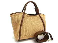 ■美品■ Max Mara マックスマーラ ストロー 2WAY ショルダーバッグ ハンドバッグ レディース ベージュ系 FS1578のサムネイル