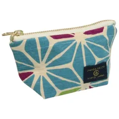 京都製 和柄ポーチS｜麻の葉ブルー｜マチ付き・小物入れ・化粧ポーチ・可愛い和モダンデザイン／綿100％日本製