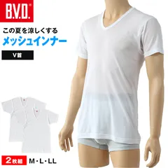 BVD インナー メンズ 半袖 vネック tシャツ 下着 メッシュ 2枚組 M～LL bvd インナーシャツ 肌着 v首 春夏 ホワイト 白 M L LL (在庫限り)