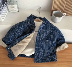 キッズデニムジャケット ペイズリー柄　防寒着　裏ボアコート　男の子　女の子　アウター　値下げ