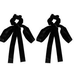 MILASIC ベロアシュシュ リボン 2個セット 黒 ポニー 髪ゴム ヘアアレンジ おしゃれ かわいい 女性 ヘアアクセ レディース オフィス 大人 髪留め SNS映え 髪飾り 秋冬 普段使い デイリー 大きめ シンプル 光沢感 高見え 痛くない