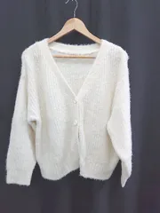 ◇ ⊆ NICE CLAUP ナイスクラップ ケーブルニット 長袖 カーディガン サイズF ホワイト レディース E  【1410230014613】