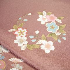 小紋着尺　花の丸　浅蘇芳　型友禅　反物　正絹　古代縮緬