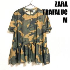 ZARA 迷彩 シアー トップス グリーン フレア Tシャツ  ザラ ポリエステル