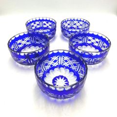 切子　ブルー　ガラス小鉢　５個セット　新品未使用