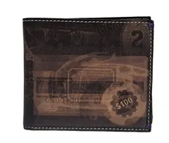 未使用 ポールスミス 財布 二つ折り レザー プリント 小銭入れ付き ブラウン ブラック 黒 革製 ＄100 Paul smile メンズ 紳士用  ITALY