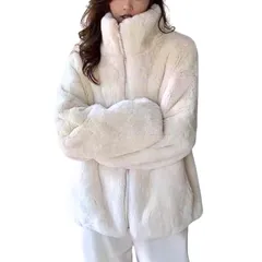 【新品】 [Over the moon] ボアジャケット ボアコート もこもこ パーカー アウター ブルゾン ノーカラー 暖か 保温 ルームウエア 羽織 白 ホワイト M 1