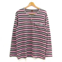 タケオキクチ 長袖Ｔシャツ ヘンリーネック ボーダー トップス メンズ Lサイズ グレー系×ピンク系 TAKEO KIKUCHI 【中古】