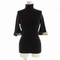 バーバリーブルーレーベル BURBERRY BLUE LABEL ニット リブ タートルネック チェック 五分袖 38 S 黒 ブラック /EE