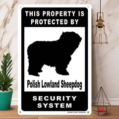 雑貨【Polish-Lowland-Sheepdog/ポリッシュ・ローランド・シープドッグ】  Dog ドッグ  犬    メタルポスタ―　Security  セキュリティー 警告  ヤードサイン メタルプレート  ブリキ看板  -170
