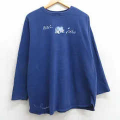 XL/古着 長袖 Tシャツ メンズ 00s ディズニー くまのプーさん イーヨー 刺繍 コットン クルーネック 紺 ネイビー 25feb15 中古