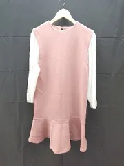 ◇ 美品 Vis 異素材 サラサラ生地 シャーリングシャツ 長袖 ロング ワンピース サイズF ピンク レディース E  【1303090011321】