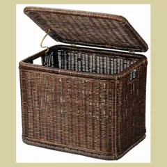 『ラタン』蓋付き四角タイプ収納「44×33.5×37cm」／ダークブラウン　※かご,アジアン,バスケット,ボックス,和室,収納,ケース,箱,籐,リーズナブル,まとめ買い,セット割引,定番,シンプル,リゾート,たっぷり,大きめ,レトロ,開閉式,フタ