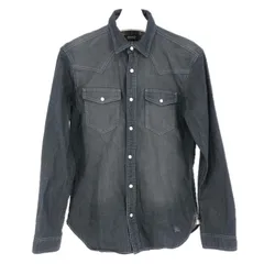BURBERRY BLACK LABEL バーバリーブラックレーベル デニムウエスタン長袖シャツ ノバチェック ロゴ刺しゅう D1M12-724-08 コットン×レーヨン ブラック サイズ2(M相当)【中古】メンズ