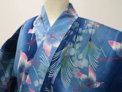 【京松】【着物】浴衣 昭和レトロ 植物に蝶文 身丈約156.5cm 裄丈約63cm r7z06-538