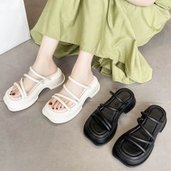  厚底サンダル ストラップ 美脚 韓国 夏 夏物サマーシューズ ボリュームソール靴 サンダル履きやすい