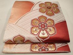 袋帯 正絹 金地 菊文様 華やか 刺繍 花模様 六通柄 振袖 リメイク 