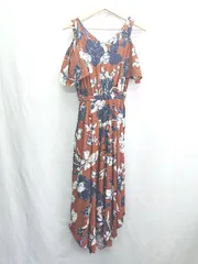 ◇ ◎ ⊂ Andemiu アンデミュウ 花柄 半袖 膝下丈 ワンピース サイズF ブラウン系 レディース E  【1501230018319】