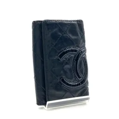 CHANEL シャネル カンボンライン　キーケース　ココマーク×マトラッセ　レザー　本革　ブラック×ピンク　シルバー金具　シリアルシール　12番台　販売店シール　イタリア製