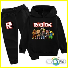 ロブロックス長袖 パーカー 100 110 120 130 140 150 160 黒ブラック セットアップ トレーナー上下セット 男の子 ゲーム 服 キッズ 子供 ROBLOX RB1
