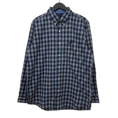 GM736 CHAPS チャップス EASY CARE 長袖 ボタンダウン シャツ トップス 羽織り コットン60% ポリエステル40% ネイビー系 チェック柄 総柄 メンズ M