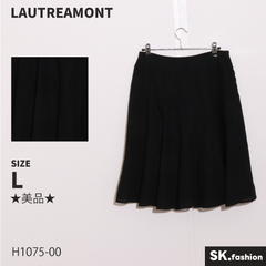 ★美品★ LAUTREAMONT ロートレアモン スカート　ショート丈　フレア　消しプリーツ　裏地付き　日本製 　ブラック　 【H1075-00】 送料無料　古着　レディース