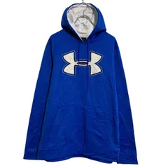 UNDER ARMOUR ロゴスウェット パーカー L ブルー ホワイト アンダーアーマー プルオーバー ポケット 古着卸 アメリカ仕入 a701-6640