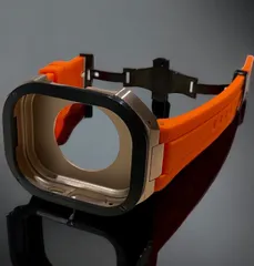オレンジ×ローズブラック★49mm apple watch ultraアップルウォッチラバーメタルカバーセット　ウルトラ　49ミリ用　カスタム ultra2