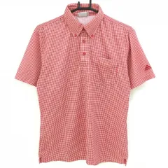 【超美品】アディダス 半袖ポロシャツ レッド×白 ギンガムチェック ボタンダウン メンズ O/XG ゴルフウェア adidas