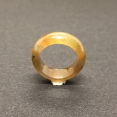 本翡翠　くりぬき　リング　氷　茶色　#7　美品　希少　男女兼用　国内鑑別書付き