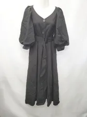 ◇ ⊂ ◎ rienda リエンダ パフスリーブ 半袖 ロング丈 ワンピース サイズFREE ブラック レディース E  【1507010014625】