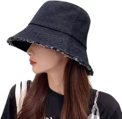 G-tiamo ジーティアモ バケハ バケット ハット 帽子 レディース デニム フリーサイズ シンプル 紫外線 小顔効果 uvカット かわいい おしゃれ 調整 折り畳み 紫外線カット コンパクト つば広(ブラック,  Free Size)