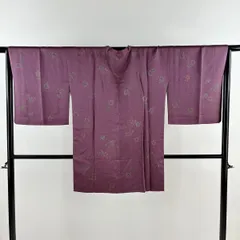 道行 身丈88cm 裄丈67cm M 和装コート 角衿 桜 梅 紫 正絹 秀品 【中古】