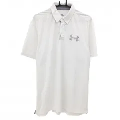★特価★アンダーアーマー 半袖ポロシャツ 白×グレー ロゴ刺しゅう ボタンダウン メンズ XL ゴルフウェア UNDER ARMOUR