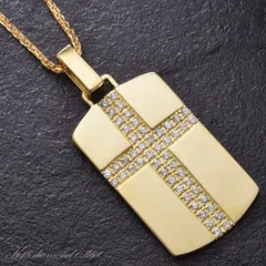 18金 ネックレス メンズ ドッグタグ ネックレス K18 ゴールド クロス ダイヤモンド メンズ 男性用 日本製 鑑別書付き 刻印入り